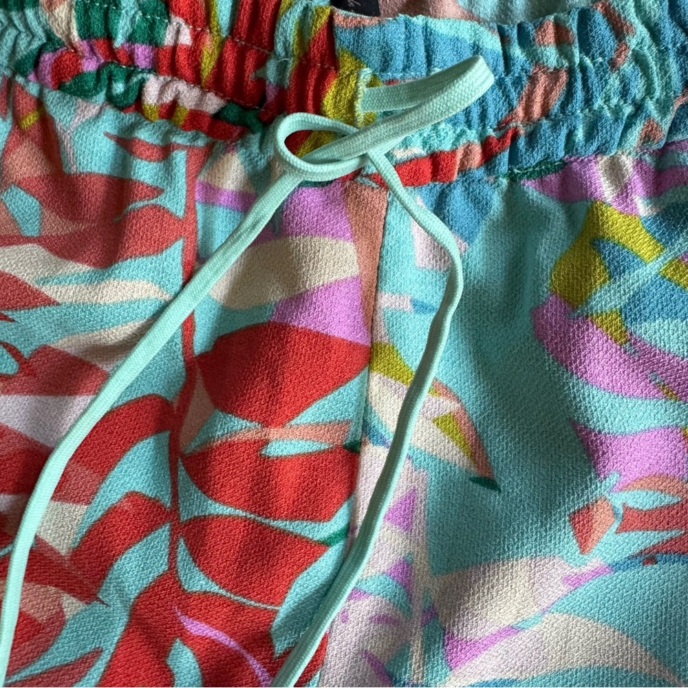BCBGMaxAzria Teal and Pink Patterned Summer Boho oversized Pants Size L - Picture 4 of 10